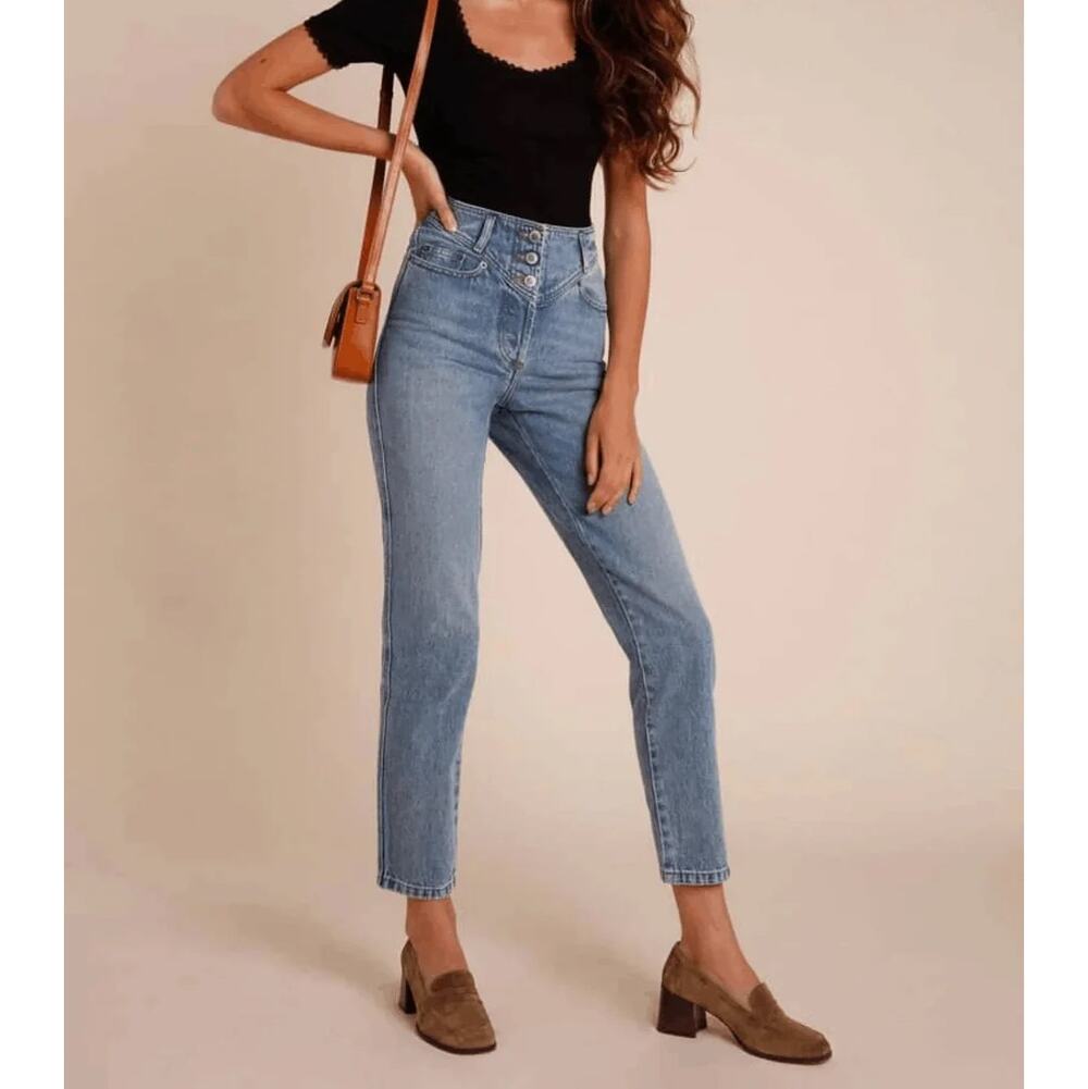 Rouje Gambetta Jeans Tapered Slim Straight High Waist 80s Retro SZ 27
